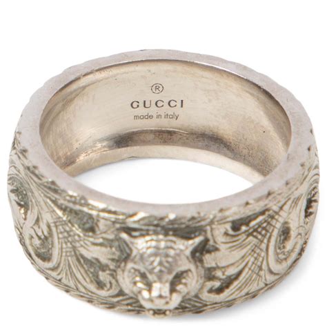 gucci gatto ring withowl head in aged sterling silver|Designer Silver Rings .